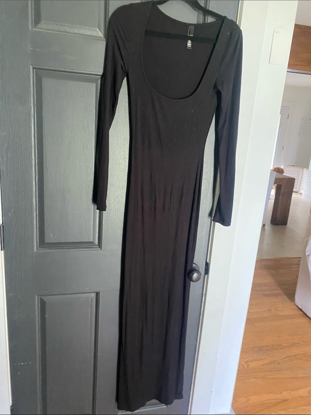 SKIMS Black Long Sleeve Scoop-Neck Maxi Dress